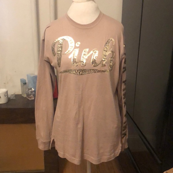 PINK Victoria's Secret Tops - Pink Victoria’s Secret long sleeve tan and gold shirt